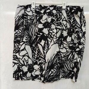 Lane Bryant Black White Floral Cotton Faux Wrap Front Skirt Plus Size 26